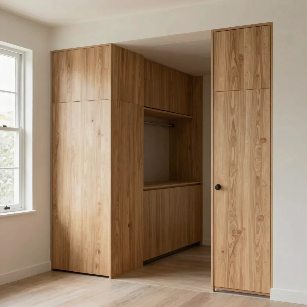 Editorial photograph of a completed entryway and storage wall wit
